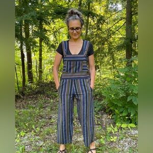 Brilliant Stranger Bib Overalls Colorful Relaxed Blue Size L Hand Woven Cotton